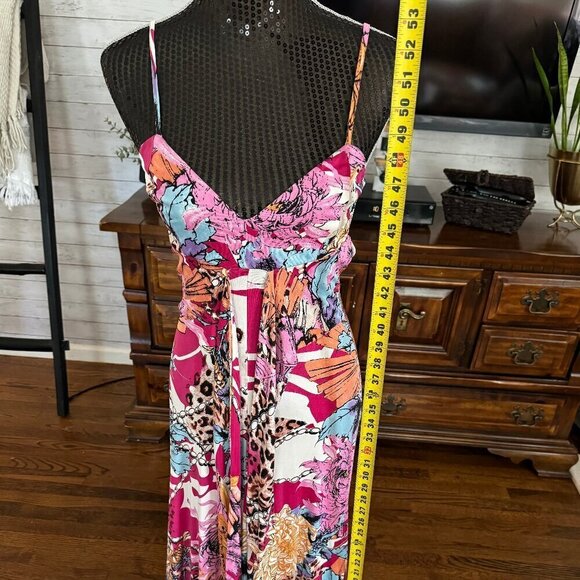 Marciano Vibrant Pink Floral Print Flowy Summer Silk Maxi Dress Size S/P - Picture 3 of 7